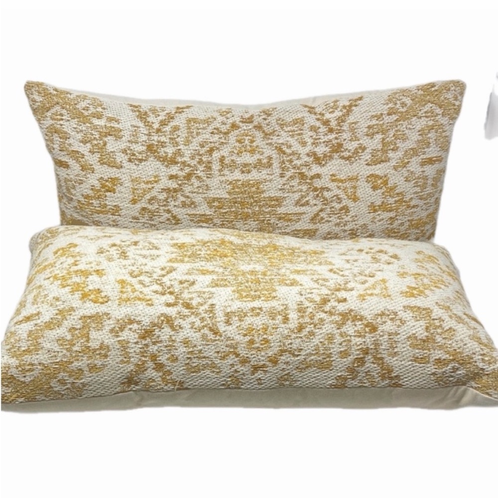 Devi Designs Set of Two Gold and Cream Decorative Lumbar Pillows